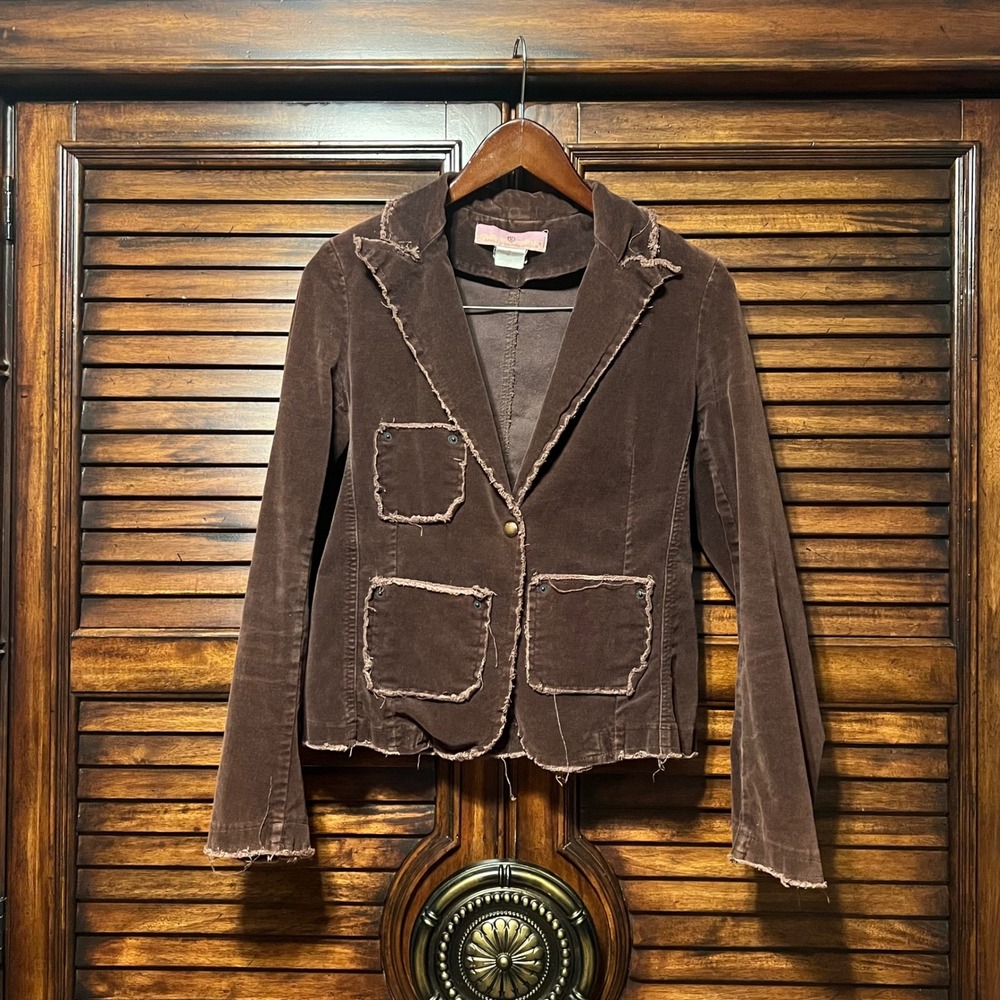 Vintage Maille Demoiselle Brown Corduroy Distressed Blazer Jacket Y2K XS/Small